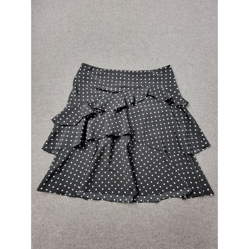 Lauren Ralph Lauren Mini Skirt Women's 8 Black White Polka Dot Tiered Ruffle